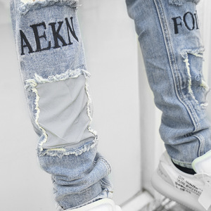 Pantalones Jeans pantaloni Designer riflettente Patched Hip Hop Streetwear Jeans strappati uomo <span class=keywords><strong>Jens</strong></span> Pant uomo corea per uomo Slim - Product Image 6