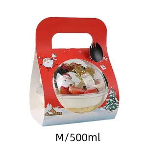 Hediye kutusu taşınabilir pişirme ambalaj kase Sala tatlı pasta kutusu mus topu kutusu şeffaf top şekilli PET plastik 500ml gıda