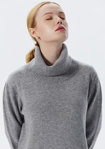 Pull à col roulé pour femme 100% laine, couleur unie minimaliste, tricot épais d'hiver, manches longues, longueur normale - Product Image 3
