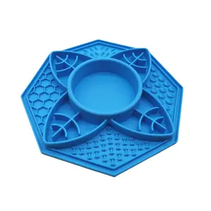 SparkPro Custom Pet Dog Lick Mat Silicone Logo All In 1 Octogon Blue Lick Pad Large Dog Flower Silicone Bowl Lick Mat Dog