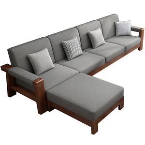 Canapé sectionnel moderne en bois massif, rembourré, multi-places, gris, meubles de salon - Product Image 1