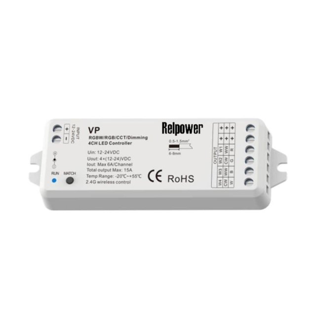 Relpower 4 Channel 6A LED Dimmer Controller Remote Control 12V 24V DC Wireless 2.4G RGBW RGB CCT Dimming