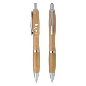 Stylo publicitaire rétractable en métal avec logo gravé au laser, encre à séchage rapide, en bambou - Product Image 1
