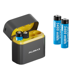 Caricabatterie Intelligente PUJIMAX per Batterie <span class=keywords><strong>AA</strong></span> al <span class=keywords><strong>Litio</strong></span>, Caricatore Rapido con 4 Batterie <span class=keywords><strong>AA</strong></span> 3400mWh Li-ion Incluse - Product Image 1