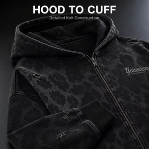 Sweat à capuche épais imprimé DTG, style streetwear, avec fermeture éclair, motif léopard vieilli, effet délavé vintage, logo gothique, pour homme, vente en <span class=keywords><strong>gros</strong></span>, <span class=keywords><strong>lot</strong></span> en vrac - Product Image 3