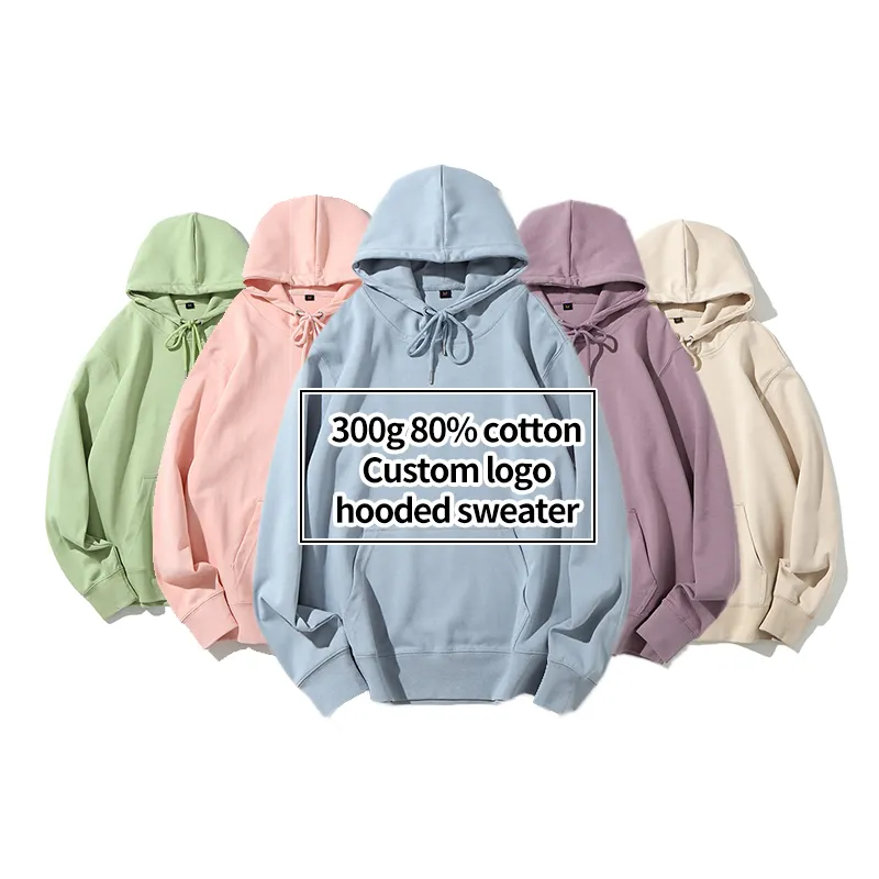 High Quality 300g Cotton/Polyester Unisex Pullover Logo Blank Custom Men's Hoodies Sweatshirts
