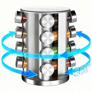 Revolving Countertop Condiments Spice Holder Container Kitchen Spice <b>Shelf</b> Organizer Storage Rotating Spice Rack with 12 Jars - Product Image 1