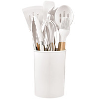 Ensemble d'ustensiles de cuisine en silicone FLYWOD avec manche en bois