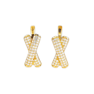 Orecchini pendenti a croce in oro massiccio 18 carati di lusso con micro inserti di diamanti taglio brillante rotondo per uso quotidiano, gioielli unisex - Product Image 1