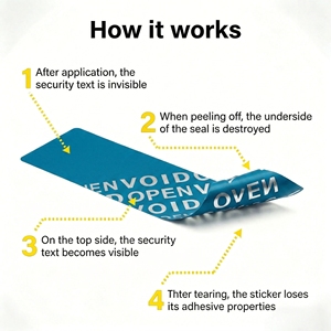 Etiquetas de Seguridad Autoadhesivas Impresas Personalizadas, Resistentes al Agua y a la Manipulación, Rollo de Etiquetas de Garantía Anulable para Empaquetado, Muestra Gratis - Product Image 3