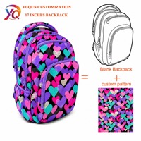 Sac à dos scolaire imperméable multi-compartiments de 17 pouces avec logo personnalisé, sacs de classe imprimés cœur, sac à dos scolaire pour filles et enfants