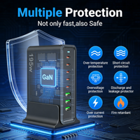 Chargeur rapide TKT 195W 8 ports QC3.0/QC4.0/PD certifié MFI/CE/FCC pour ordinateurs portables et appareils mobiles - Ports Type-C Chargeur ignifuge ABS/PC