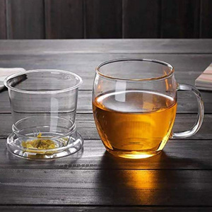 Tazza da tè fatta a mano in vetro addensato da 350ml con filtro infusore a prova di calore <span class=keywords><strong>3</strong></span> pezzi di tazze da tè e piattini trasparenti con impugnatura comoda - Product Image 5