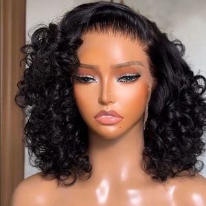 Comprar a granel de encaje transparente de doble dibujado Bouncy Curl Peluca de cabello humano brasileño Bob corto 13x4 HD Pelucas de cabello humano frontal de encaje - Product Image 1