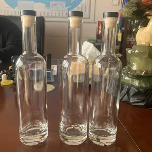 Factory wholesale 375ml long neck Glass Bottle With Stopper Caps tall round glass liquor vodka wine bottles in China