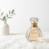 Flacon pulvérisateur carré en verre de luxe 50 ml avec design personnalisé, marquage à chaud et impression sérigraphique, pompe pulvérisatrice, type de scellage VISTA Brand