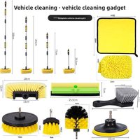 Ensemble de 12 brosses de nettoyage pour voiture - Brosses en plastique avec poils en nylon et manches en métal - Kit d'outils de nettoyage pour l'entretien automobile