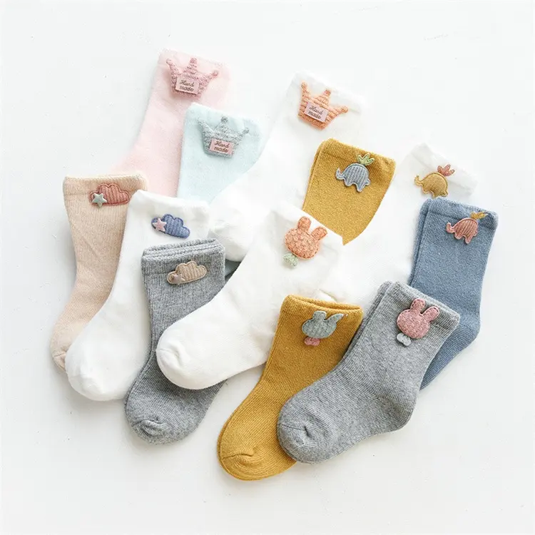 Anti Bacterial Breathable Custom Logo Design Anti Slip Newborn Baby Socks Cute Girl Cotton Knitted Kids Socks