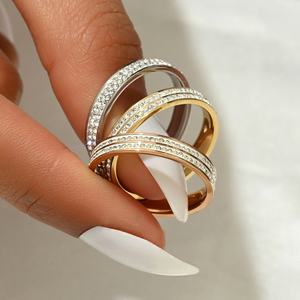 Wholesale New Design Two Rows Lab Grown Diamond Brilliant Cut Ring Gold Stainless Steel Fashion Engagement Wedding Bands Women - Product Image 6