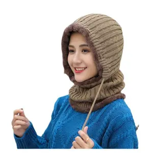 New autumn and winter retro knitted hat stand collar hooded dual-use men's and women's fashionable warm hat for women