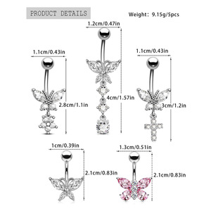 <span class=keywords><strong>Piercing</strong></span> de <span class=keywords><strong>nombril</strong></span> tendance en acier chirurgical, motif papillon et croix, orné de zircon, étanche, bijoux de <span class=keywords><strong>piercing</strong></span> pour le ventre - Product Image 4