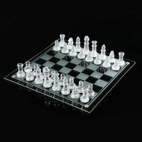 Jeu d'échecs en verre cristal 35/25/20cm, pièces givrées/transparentes, roi de 7,5cm, coussinets antidérapants écologiques