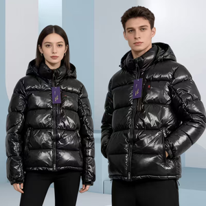 Veste matelassée à capuche noire brillante de style RLS personnalisée, veste d'<span class=keywords><strong>hiver</strong></span> chaude pour hommes et femmes, pour l'extérieur - Product Image 1
