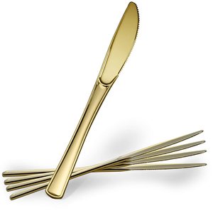 Disposable Heavy Duty Gold Plastic Knives Fancy Plastic Silverware Looks Like Real Gold Cutlery Utensils Great for Catering E