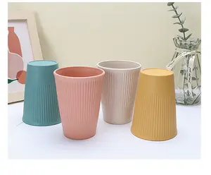 Wheat Straw Bowl Cup Plate Household Eating Vertical Lines Dishes Bowl Water Cup Tableware Set