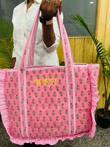 กระเป๋าโท้ทผ้าฝ้ายคุณภาพสูง ปักลายระบาย กระเป๋าสะพายไหล่ กระเป๋าเย็บลายตาราง สำหรับผู้หญิง กระเป๋าถือ กระเป๋าโท้ททำมือ - Product Image 3