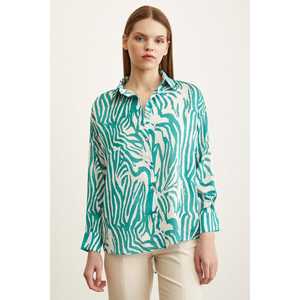 Camisa de Satén con Estampado de Cebra para Mujer, Verde, con Botones, Blusa Informal para Uso Diario - Product Image 4
