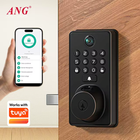 ANG Serrure de porte intelligente numérique à pêne dormant de petite taille, compatible Tuya, déverrouillage à distance par empreinte digitale, clavier tactile, serrure de porte avec caméra