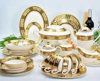 Service de table en porcelaine royale 98 pièces, collection de vaisselle moderne de luxe avec décorations dorées en relief, en porcelaine fine, pour 12 personnes - Vente chaude