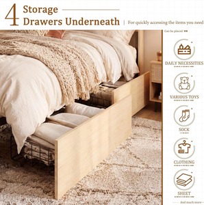 Cadre <span class=keywords><strong>de</strong></span> <span class=keywords><strong>lit</strong></span> King Size en <span class=keywords><strong>rotin</strong></span> couleur naturelle style ferme, avec tête <span class=keywords><strong>de</strong></span> <span class=keywords><strong>lit</strong></span> en <span class=keywords><strong>rotin</strong></span> et panneau en bois, 4 tiroirs <span class=keywords><strong>de</strong></span> rangement, MOQ 100 - Product Image 5