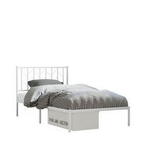 White Steel <b>Single</b> <b>Bed</b> Frame Rectangular Metal <b>Bed</b> <b>With</b> <b>Storage</b> Bedroom Furniture - Product Image 1