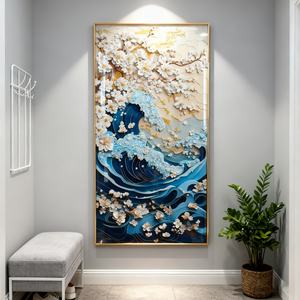 Peinture décorative abstraite personnalisée, paysage marin, pour entrée, salon, art mural 3D, peinture en porcelaine cristalline LED, en promotion - Product Image 1