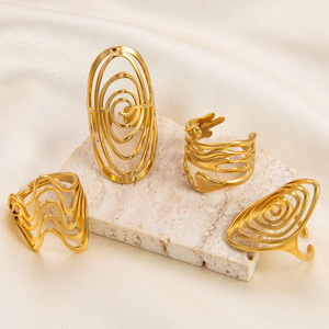 Geometric Oval <b>Ring</b> 18K Gold Plated Women's Fashion Jewelry Party <b>Statement</b> <b>Ring</b> JZ21100 - Product Image 2