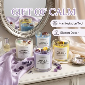 Vela Aromática de Cera de Soja con Cristales de Cuarzo y Flores, en Recipiente de Vidrio Transparente, con Mecha de Madera y Aroma Seco, Personalizable con Logotipo - Product Image 4