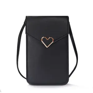 Bolsas de teléfono móvil con pantalla táctil para mujer, Cartera de teléfono inteligente, bolso cruzado de cuero