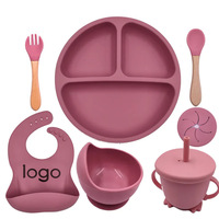 Ensemble de vaisselle écologique pour enfants, anti-chute, en silicone de qualité alimentaire, assiette bébé avec ventouse, bavoir et fourchette – Vente chaude transfrontalière