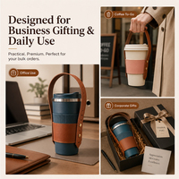 Porte-gobelet en cuir PU durable avec rivets de réglage à 3 positions, poignée détachable, support à café en cuir pour le voyage et le marché