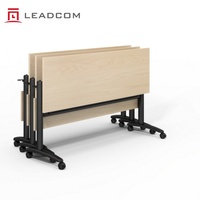 Meja Lipat Beroda LEADCOM LS 4-3 untuk Pelatihan, Meja Seminar Mobile yang Dapat Ditumpuk dengan Baki Dokumen & Roda yang Dapat Dikunci