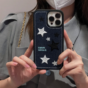 เคสโทรศัพท์ผ้ายีนส์ปักลายดาวและความรักรูปหัวใจแฟชั่นคุณภาพสูงสำหรับ <span class=keywords><strong>iPhone</strong></span> 12 13 14 15 16 <span class=keywords><strong>PRO</strong></span> <span class=keywords><strong>MAX</strong></span> - Product Image 3