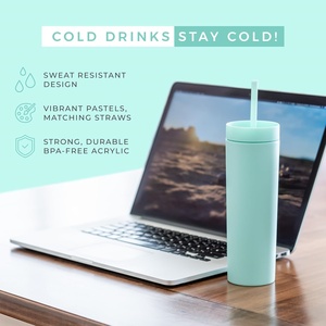 Custom Logo Best Selling Free Eco-friendly 16oz Matte Acrylic Double Wall Plastic Skinny Tumbler <b>Cup</b> <b>with</b> <b>Straw</b> <b>Lid</b> for DIY - Product Image 2