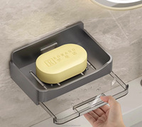 Porte-savon mural pour douche, boîte à savon sans perçage avec plateau d'égouttement et 2 crochets
