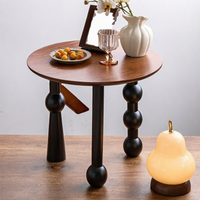 Table basse ronde en bois massif de style français vintage L901 #   Pour salon, petit appartement, balcon, design mi-siècle