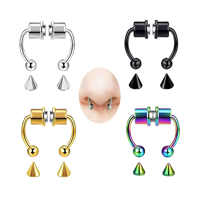 Xinfocus Fake Piercing Falsos Magnetic Hoop Septum Ring Horseshoe False Nose Ring Hot Sale Fashion Body Jewelry
