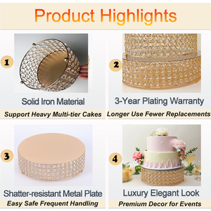 Base <span class=keywords><strong>para</strong></span> Pastel de Boda Dibei de Alta Calidad, Decorada con Espejo, Metal, Cuentas de Cristal Acrílicas, Plateada y Dorada - Product Image 3
