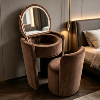 Coiffeuse minimaliste italienne en tissu avec armoire à bijoux pliable, miroir LED 3 couleurs, fixation murale pour chambre à coucher