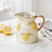 Pichet Distributeur d'Eau, de Jus et de Café en Céramique avec Impression Citron et Logo Personnalisé, Capacité 750 ml, Classique et Écologique
